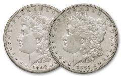 1883-1884-S Morgan Silver Dollar XF 2pc Set