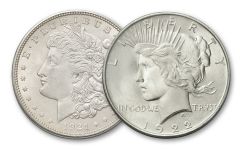 1921-1922 Morgan Silver Dollar and Peace Dollar Set - 2PC