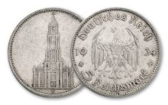 1934-1935 Germany 5 Reichsmark Silver Potsdam Church VF