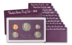 1984-1993 United States Proof Set Purple Box Collection - 10 Sets