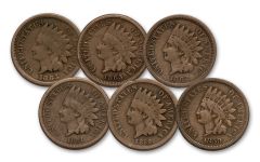 1859-1864 1 Cent Indian Head G-VG 6pc Set