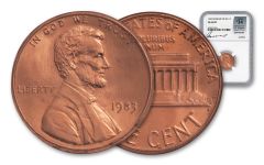 1983 1 Cent Lincoln Double Die NGC MS65RD - 100 Greatest