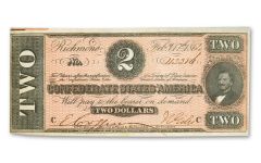 1864 $2 Confederate Currency Paper Note AU