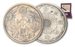 1922–1938 Japan Silver 50 Sen Circulated w/Box