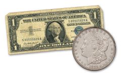 1921 $1 Silver Morgan & 1957 $1 Silver Certificate 2-pc Set XF & VF