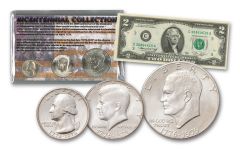 1776–1976 Bicentennial 3-Coin Set w/1976 $2 Note