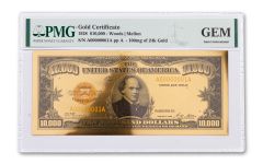 1928 $10000 24K 100 mg Gold Certificate Commemorative PMG GEM