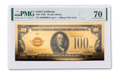 1928 $100 24K 100 mg Gold Certificate Commemorative PMG 70