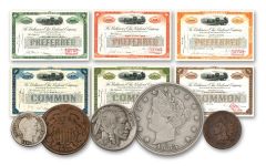 1864–1938 Baltimore & Ohio Railroad 10-pc Coin Set w/ Railroad Stock Certificates