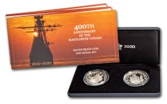 2020 Great Britain/U.S. 1-oz Silver Mayflower 400th Anniversary Proof 2-pc Set