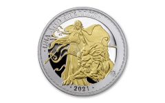 2021 St. Helena £1 1-oz Silver Una & Lion Proof w/Gold Plating 