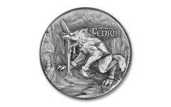 2021 Chad 10,000 Francs 2-oz Silver Binding of Fenrir High Relief Antiqued Coin