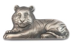 2022 Mongolia 1-oz Silver Charming Tiger Shaped Antiqued Coin Gem BU