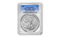 2021 $1 1-oz Silver Eagle T2 First Day of Production PCGS MS70