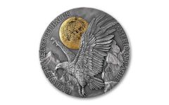 2022 Ghana 10 Cedis 2-oz Silver Wildlife in the Moonlight American Eagle Antiqued Coin