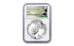 2023 China 30-gm Silver Panda NGC MS70 First Day of Issue w/Panda Cub Label