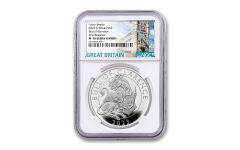 Great Britain 2023 £2 1-oz Silver Tudor Beasts Bull of Clarence NGC PF70 FR w/Tower Bridge Label