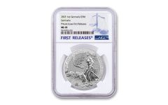 Germania Mint 2023 5 Mark 1oz Silver Germania Medal MS70 FR White Core  w/COA