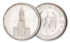1934-1935 Germany 5 Reichsmark Silver Potsdam Church AU–UNC