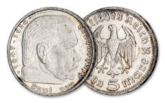 1935–1936 Nazi Germany 5 Reichsmark Silver Hindenburg AU–UNC 