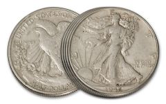 5PC 1916-1947 50 CENT WALKING LIBERTY XF-AU - 5 DIFFERENT
