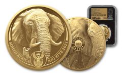 2021 South Africa 1-oz Gold Big 5 II Elephant Proof NGC PF70UC First Day of Issue w/Black Core & Honey Signature