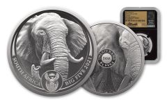 2021 South Africa 1-oz Platinum Big 5 II Elephant Proof NGC PF70UC First Day of Issue w/Black Core & Honey Signature