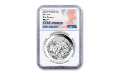 Australia 2023 $1 1-oz Silver Wombat NGC MS70 First Releases Australian Flag Label