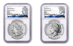 2023(P) Morgan & Peace Silver Dollar 2-pc Set NGC MS70 First Day of Issue w/Morgan & Peace Labels