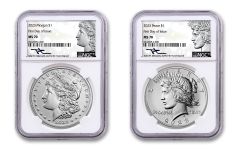2pc 2023(P) $1 Silver Morgan & Peace NGC MS70 First Day of Issue Mercanti Signature Label
