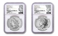 2pc 2023(P) $1 Silver Morgan & Peace NGC MS70 First Day of Issue Ryder Signature Label