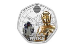 Great Britain 2023 50p 8g Silver Star Wars R2-D2 and C-3PO Colorized Proof