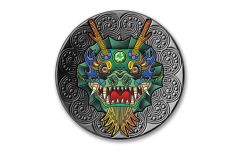 Niue 2023 $5 2oz Silver Mandala Collection Dragon Antiqued Colorized