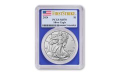 2024 $1 1 oz American Silver Eagle PCGS MS70 First Strikes Flag Label Blue Frame