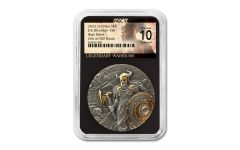 Niue 2023 $5 2oz Silver NGCX MS10 Eric Bloodaxe High Relief Antiqued and Gold Gilded Legendary Warriors Label