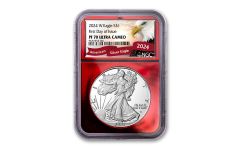 2024-W $1 1-oz. Silver Eagle Proof NGC PF70UC First Day of Issue Red Foil Core Exclusive Eagle Label