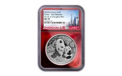 China 2024 30gm Silver Panda NGC MS70 FR Red Foil Core (Shanghai Skyline label) / Shanghai Mint Identified