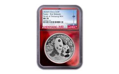 China 2024 30gm Silver Panda NGC MS70 FR Red Foil Core (Shenyang Skyline label) / Shenyang Mint Identified