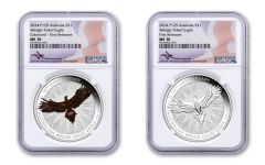 2-PC AUS 2024-P $1 1oz Silver Wedge Tailed Eagle BU/COLORIZED NGC MS70 FR w/Exclusive Mercanti Signed Flag Label