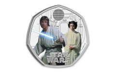 2023 Great Britain 50p 8-gm Silver Star Wars Luke and Leia Colorized Proof