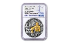 2023 Malta €10 2-oz Silver Knights of the Past High Relief Antiqued w/Golden Ennobling NGC MS70 First Releases