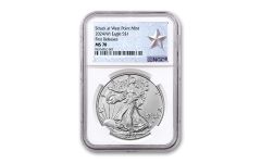 2024(W) $1 1oz Silver Eagle Struck at West Point NGC MS70 First Releases West Point Silver Star Label