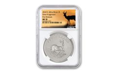 South Africa 2024 1oz Silver Krugerrand NGC MS70 First Releases / Springbok Label / White Core