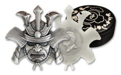 2024 Solomon Islands $10 10-oz Silver Samurai Helmet-Shaped Antiqued Coin