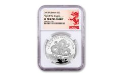 2024 Great Britain £2 1-oz Silver Lunar Year of the Dragon Proof NGC PF70 w/Black Core