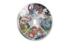 4 PC Tuvalu 2024 $1 1oz Silver Year of the Dragon Quadrant Colorized Proof Set 