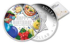 Australia 2024 $1 1-oz Silver Happy Birthday Colorized Proof