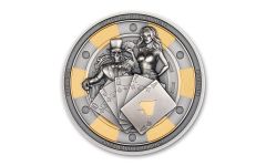 Palau 2024 $5 1oz Silver Poker Card Guard Gilded Antique Coin w/OGP