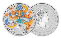 2024 Australia $1 1oz Silver Year of the Dragon Colorized Bullion Coin