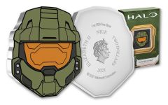 2021 Niue $2 1-oz Silver Halo 20th Anniversary Master Chief Helmet-Shaped Colorized Proof
